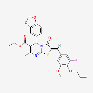 ethyl (2Z)-5-(1,3-benzodioxol-5-yl)-2-[3-iodo-5-methoxy-4-(prop-2-en-1-yloxy)benzylidene]-7-methyl-3-oxo-2,3-dihydro-5H-[1,3]thiazolo[3,2-a]pyrimidine-6-carboxylate