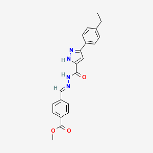 molecular formula C21H20N4O3 B11666195 methyl 4-[(E)-({[3-(4-ethylphenyl)-1H-pyrazol-5-yl]carbonyl}hydrazono)methyl]benzoate 