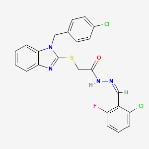 molecular formula C23H17Cl2FN4OS B11666245 N'-[(Z)-(2-Chloro-6-fluorophenyl)methylidene]-2-({1-[(4-chlorophenyl)methyl]-1H-1,3-benzodiazol-2-YL}sulfanyl)acetohydrazide 