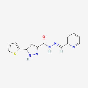 molecular formula C14H11N5OS B11666280 N'-(2-Pyridinylmethylene)-3-(2-thienyl)-1H-pyrazole-5-carbohydrazide 