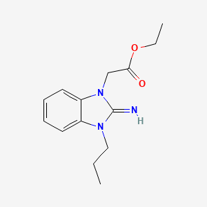 molecular formula C14H19N3O2 B11666297 Ethyl 2-(2-imino-3-propyl-2,3-dihydro-1H-1,3-benzodiazol-1-YL)acetate 