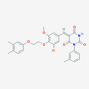 (5Z)-5-({3-Bromo-4-[2-(3,4-dimethylphenoxy)ethoxy]-5-methoxyphenyl}methylidene)-1-(3-methylphenyl)-1,3-diazinane-2,4,6-trione