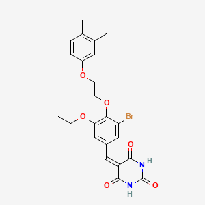 molecular formula C23H23BrN2O6 B11666334 5-({3-Bromo-4-[2-(3,4-dimethylphenoxy)ethoxy]-5-ethoxyphenyl}methylidene)-1,3-diazinane-2,4,6-trione 