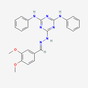 molecular formula C24H23N7O2 B11666353 6-[(2E)-2-(3,4-dimethoxybenzylidene)hydrazinyl]-N,N'-diphenyl-1,3,5-triazine-2,4-diamine 