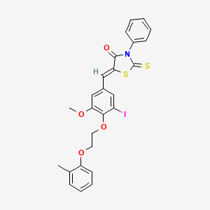 molecular formula C26H22INO4S2 B11666393 (5Z)-5-{3-iodo-5-methoxy-4-[2-(2-methylphenoxy)ethoxy]benzylidene}-3-phenyl-2-thioxo-1,3-thiazolidin-4-one 