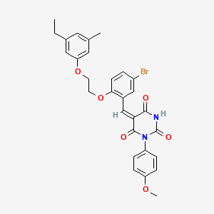 molecular formula C29H27BrN2O6 B11666408 (5E)-5-{5-bromo-2-[2-(3-ethyl-5-methylphenoxy)ethoxy]benzylidene}-1-(4-methoxyphenyl)pyrimidine-2,4,6(1H,3H,5H)-trione 