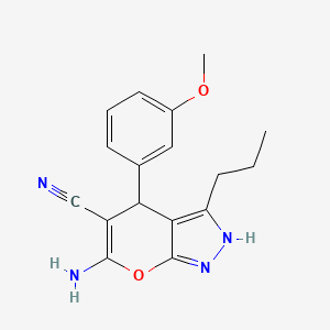 molecular formula C17H18N4O2 B11666525 6-Amino-4-(3-methoxyphenyl)-3-propyl-1,4-dihydropyrano[2,3-c]pyrazole-5-carbonitrile 