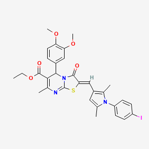 molecular formula C31H30IN3O5S B11666591 ethyl (2Z)-5-(3,4-dimethoxyphenyl)-2-{[1-(4-iodophenyl)-2,5-dimethyl-1H-pyrrol-3-yl]methylidene}-7-methyl-3-oxo-2,3-dihydro-5H-[1,3]thiazolo[3,2-a]pyrimidine-6-carboxylate 