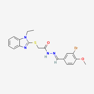 molecular formula C19H19BrN4O2S B11666592 N'-[(E)-(3-bromo-4-methoxyphenyl)methylidene]-2-[(1-ethyl-1H-benzimidazol-2-yl)sulfanyl]acetohydrazide 