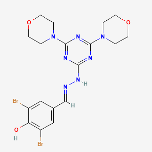 molecular formula C18H21Br2N7O3 B11666609 2,6-dibromo-4-[(E)-{2-[4,6-di(morpholin-4-yl)-1,3,5-triazin-2-yl]hydrazinylidene}methyl]phenol 