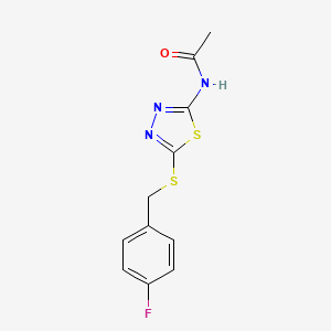 molecular formula C11H10FN3OS2 B11666627 N-{5-[(4-fluorobenzyl)sulfanyl]-1,3,4-thiadiazol-2-yl}acetamide 