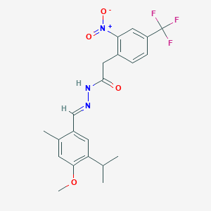 molecular formula C21H22F3N3O4 B11666650 N'-[(E)-[4-Methoxy-2-methyl-5-(propan-2-YL)phenyl]methylidene]-2-[2-nitro-4-(trifluoromethyl)phenyl]acetohydrazide 