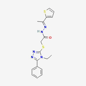 2-[(4-ethyl-5-phenyl-4H-1,2,4-triazol-3-yl)sulfanyl]-N'-[(1E)-1-(thiophen-2-yl)ethylidene]acetohydrazide