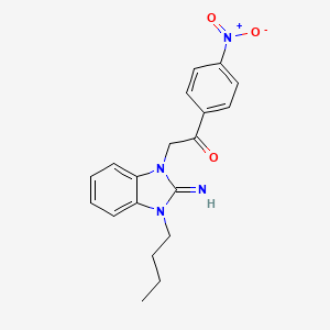 molecular formula C19H20N4O3 B11666689 2-(3-butyl-2-imino-2,3-dihydro-1H-benzimidazol-1-yl)-1-(4-nitrophenyl)ethanone 