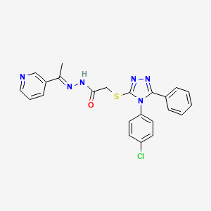 molecular formula C23H19ClN6OS B11666701 2-{[4-(4-chlorophenyl)-5-phenyl-4H-1,2,4-triazol-3-yl]sulfanyl}-N'-[(1E)-1-(pyridin-3-yl)ethylidene]acetohydrazide 