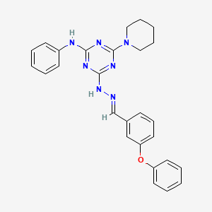 molecular formula C27H27N7O B11666711 4-[(2E)-2-(3-phenoxybenzylidene)hydrazinyl]-N-phenyl-6-(piperidin-1-yl)-1,3,5-triazin-2-amine 