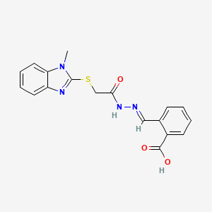 molecular formula C18H16N4O3S B11666729 2-[(E)-(2-{[(1-methyl-1H-benzimidazol-2-yl)sulfanyl]acetyl}hydrazinylidene)methyl]benzoic acid 