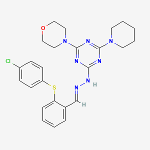 2-[(2E)-2-{2-[(4-chlorophenyl)sulfanyl]benzylidene}hydrazinyl]-4-(morpholin-4-yl)-6-(piperidin-1-yl)-1,3,5-triazine