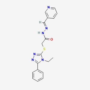 2-[(4-ethyl-5-phenyl-4H-1,2,4-triazol-3-yl)sulfanyl]-N'-[(E)-pyridin-3-ylmethylidene]acetohydrazide