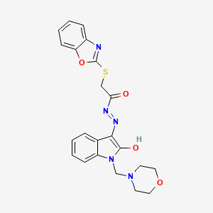 2-(1,3-benzoxazol-2-ylsulfanyl)-N'-[(3E)-1-(morpholin-4-ylmethyl)-2-oxo-1,2-dihydro-3H-indol-3-ylidene]acetohydrazide