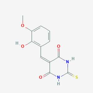 molecular formula C12H10N2O4S B11666856 5-[(2-Hydroxy-3-methoxyphenyl)methylidene]-2-sulfanylidene-1,3-diazinane-4,6-dione 