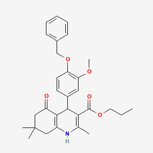 molecular formula C30H35NO5 B11666872 Propyl 4-[4-(benzyloxy)-3-methoxyphenyl]-2,7,7-trimethyl-5-oxo-1,4,5,6,7,8-hexahydroquinoline-3-carboxylate 