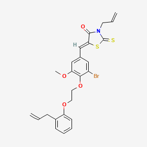 molecular formula C25H24BrNO4S2 B11666876 (5Z)-5-(3-bromo-5-methoxy-4-{2-[2-(prop-2-en-1-yl)phenoxy]ethoxy}benzylidene)-3-(prop-2-en-1-yl)-2-thioxo-1,3-thiazolidin-4-one 