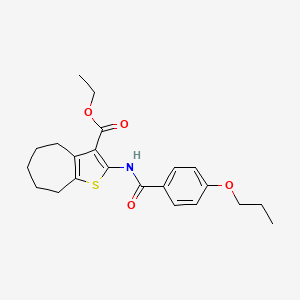 molecular formula C22H27NO4S B11666902 ethyl 2-[(4-propoxybenzoyl)amino]-5,6,7,8-tetrahydro-4H-cyclohepta[b]thiophene-3-carboxylate 