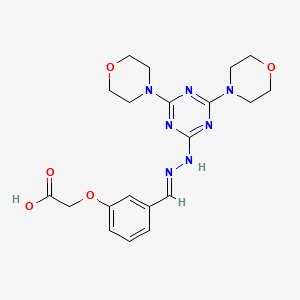 molecular formula C20H25N7O5 B11666918 {3-[(E)-{2-[4,6-di(morpholin-4-yl)-1,3,5-triazin-2-yl]hydrazinylidene}methyl]phenoxy}acetic acid 