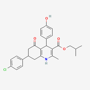 molecular formula C27H28ClNO4 B11666938 2-Methylpropyl 7-(4-chlorophenyl)-4-(4-hydroxyphenyl)-2-methyl-5-oxo-1,4,5,6,7,8-hexahydroquinoline-3-carboxylate 