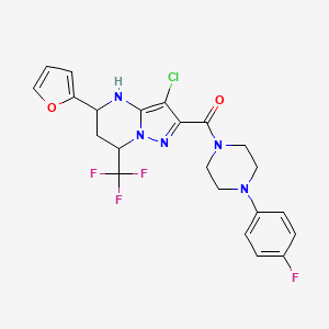 molecular formula C22H20ClF4N5O2 B11666970 [3-Chloro-5-(furan-2-yl)-7-(trifluoromethyl)-4,5,6,7-tetrahydropyrazolo[1,5-a]pyrimidin-2-yl][4-(4-fluorophenyl)piperazin-1-yl]methanone 