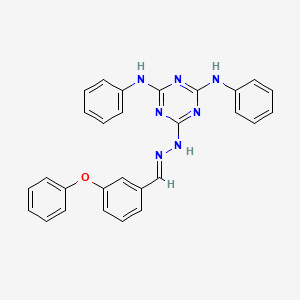 molecular formula C28H23N7O B11666996 6-[(2E)-2-(3-phenoxybenzylidene)hydrazinyl]-N,N'-diphenyl-1,3,5-triazine-2,4-diamine 