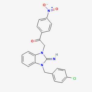 molecular formula C22H17ClN4O3 B11667011 2-[3-(4-chlorobenzyl)-2-imino-2,3-dihydro-1H-benzimidazol-1-yl]-1-(4-nitrophenyl)ethanone 