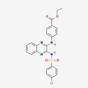 molecular formula C23H19ClN4O4S B11667030 Ethyl 4-[(3-{[(4-chlorophenyl)sulfonyl]amino}quinoxalin-2-yl)amino]benzoate 