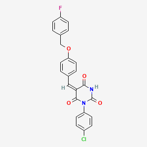 (5E)-1-(4-Chlorophenyl)-5-({4-[(4-fluorophenyl)methoxy]phenyl}methylidene)-1,3-diazinane-2,4,6-trione