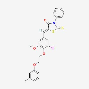 molecular formula C26H22INO4S2 B11667107 (5Z)-5-{3-iodo-5-methoxy-4-[2-(3-methylphenoxy)ethoxy]benzylidene}-3-phenyl-2-thioxo-1,3-thiazolidin-4-one 