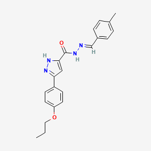 molecular formula C21H22N4O2 B11667140 N'-[(E)-(4-methylphenyl)methylidene]-3-(4-propoxyphenyl)-1H-pyrazole-5-carbohydrazide 