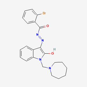 molecular formula C22H23BrN4O2 B11667142 N'-[(3E)-1-(azepan-1-ylmethyl)-2-oxo-1,2-dihydro-3H-indol-3-ylidene]-2-bromobenzohydrazide 