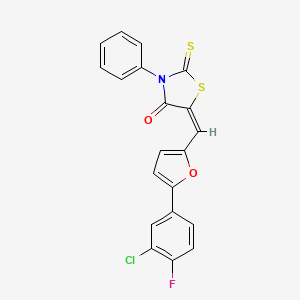 (5E)-5-{[5-(3-chloro-4-fluorophenyl)furan-2-yl]methylidene}-3-phenyl-2-thioxo-1,3-thiazolidin-4-one