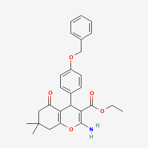 molecular formula C27H29NO5 B11667219 ethyl 2-amino-4-[4-(benzyloxy)phenyl]-7,7-dimethyl-5-oxo-5,6,7,8-tetrahydro-4H-chromene-3-carboxylate 