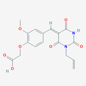 molecular formula C17H16N2O7 B11667268 (2-methoxy-4-{(Z)-[2,4,6-trioxo-1-(prop-2-en-1-yl)tetrahydropyrimidin-5(2H)-ylidene]methyl}phenoxy)acetic acid 