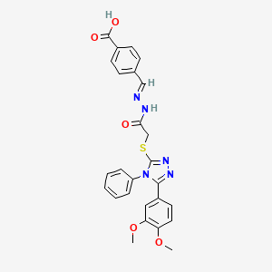 4-{(E)-[2-({[5-(3,4-dimethoxyphenyl)-4-phenyl-4H-1,2,4-triazol-3-yl]sulfanyl}acetyl)hydrazinylidene]methyl}benzoic acid