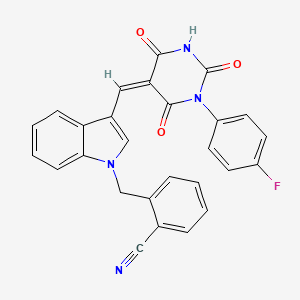 molecular formula C27H17FN4O3 B11667320 2-[(3-{(Z)-[1-(4-fluorophenyl)-2,4,6-trioxotetrahydropyrimidin-5(2H)-ylidene]methyl}-1H-indol-1-yl)methyl]benzonitrile 