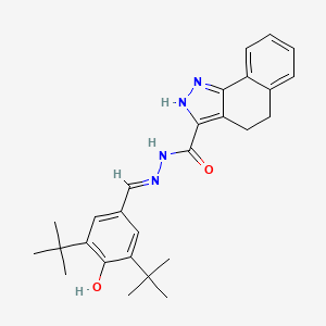 molecular formula C27H32N4O2 B11667358 N'-[(E)-(3,5-DI-Tert-butyl-4-hydroxyphenyl)methylidene]-1H,4H,5H-benzo[G]indazole-3-carbohydrazide 