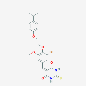 molecular formula C24H25BrN2O5S B11667378 5-(3-bromo-4-{2-[4-(butan-2-yl)phenoxy]ethoxy}-5-methoxybenzylidene)-2-thioxodihydropyrimidine-4,6(1H,5H)-dione 