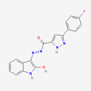 molecular formula C18H12FN5O2 B11667381 3-(4-fluorophenyl)-N''-(2-ketoindol-3-yl)-1H-pyrazole-5-carbohydrazide 