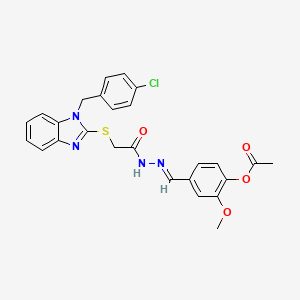 molecular formula C26H23ClN4O4S B11667389 4-{(E)-[({[1-(4-Chlorobenzyl)-1H-benzimidazol-2-YL]sulfanyl}acetyl)hydrazono]methyl}-2-methoxyphenyl acetate 