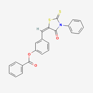 molecular formula C23H15NO3S2 B11667392 3-[(E)-(4-oxo-3-phenyl-2-thioxo-1,3-thiazolidin-5-ylidene)methyl]phenyl benzoate 