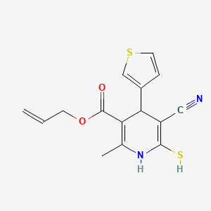 molecular formula C15H14N2O2S2 B11667400 Prop-2-en-1-yl 5-cyano-2-methyl-6-sulfanyl-4-(thiophen-3-yl)-1,4-dihydropyridine-3-carboxylate 