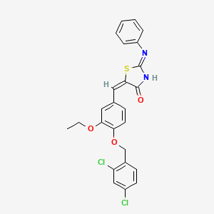 molecular formula C25H20Cl2N2O3S B11667456 (5E)-2-anilino-5-[[4-[(2,4-dichlorophenyl)methoxy]-3-ethoxyphenyl]methylidene]-1,3-thiazol-4-one 